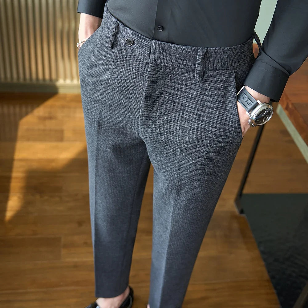 Autumn Winter Men Thick Woolen Cloth Suit Pants Korean Style Fashion Business Casual Male Straight Warm Formal Trousers 28-38