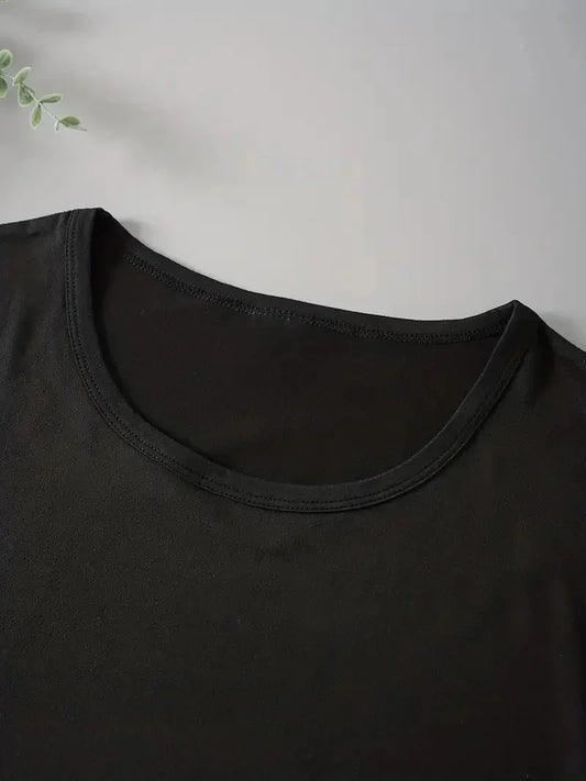 Camiseta japonesa desgastada con cuello redondo para mujerropa estética de manga corta Harajuku negra con texto blanco