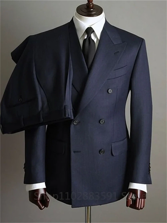 2 Pieces Tuxedo Fashion Blazer Pants Men Suits Double Breasted Buttons Peaked Lapel Formal Party Wedding Groom Tuxedo