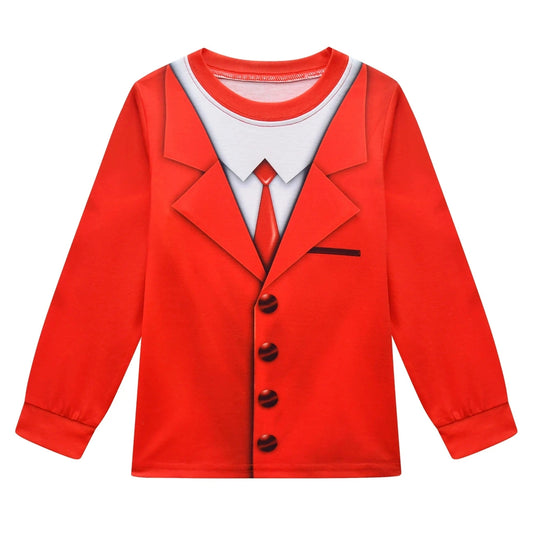 New Pocket Devs VR Game Costume Kids Boys Red Suit Man Cosplay Long Shirt Pants Jumpsuit Mask Birthday Halloween Party Costume