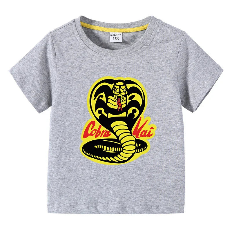 Cobra Kai Printed Summer Chlidren' T-shirt Boys Girls O-Neck Short Sleeve Tees Kids Pure Cotton Clothing Baby Boys Gift