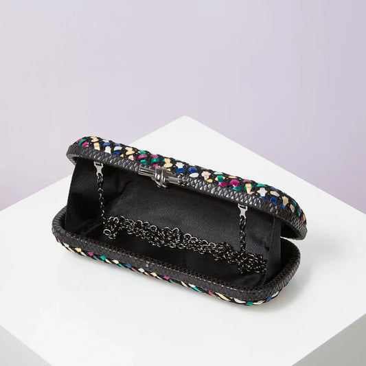Hand Woven Clutch Purse Luxury For Women 2025 New High Grade Party Wedding Prom Mixed Colors Evening Bag Elegant Trend Chain Bag