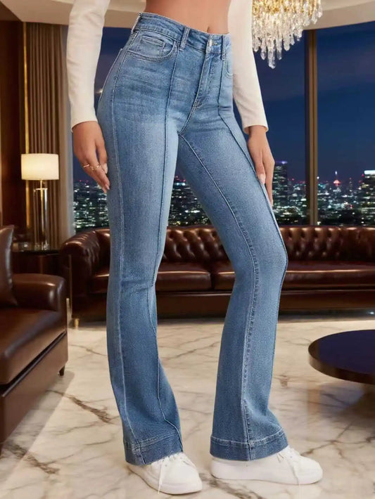 Gray Stretch Womens Flared Jeans Seam Detail Simple Design Versatile Slimming Bootcut Trousers Women's pants pants Jeans