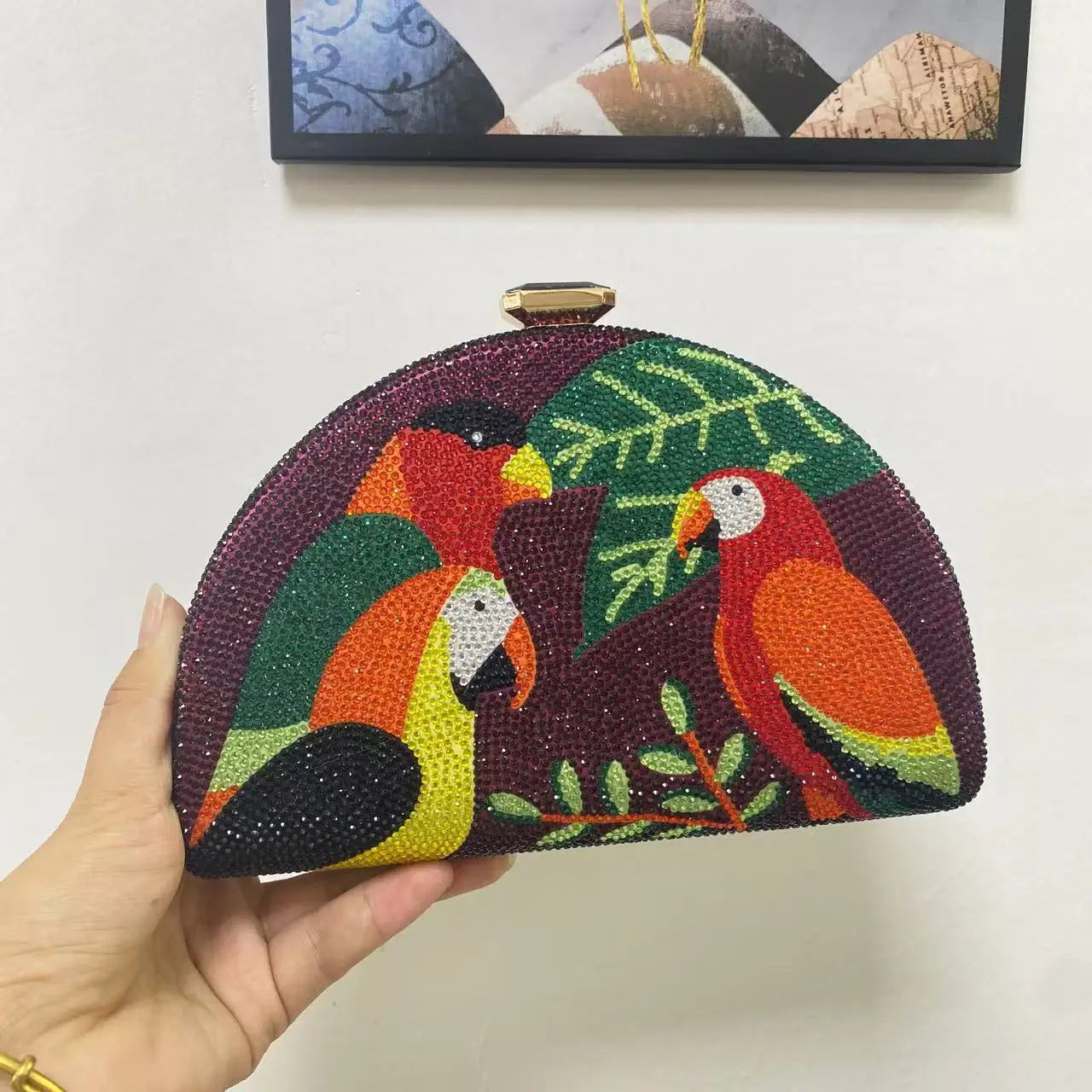 Multicolored Parrot Diamond Evening Bags Women Crystal Clutch Purse Cocktail Prom Bird Party Handbags Rhinestone Shoulder Bag