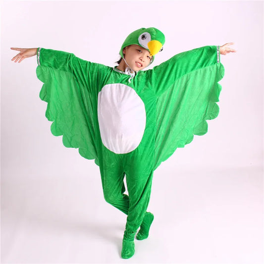 Cartoon Plush Red Green Bird Parrot Animal Fancy Dress Show Jumpsuit Hats Child Adults Gifts Cosplay Halloween Costume