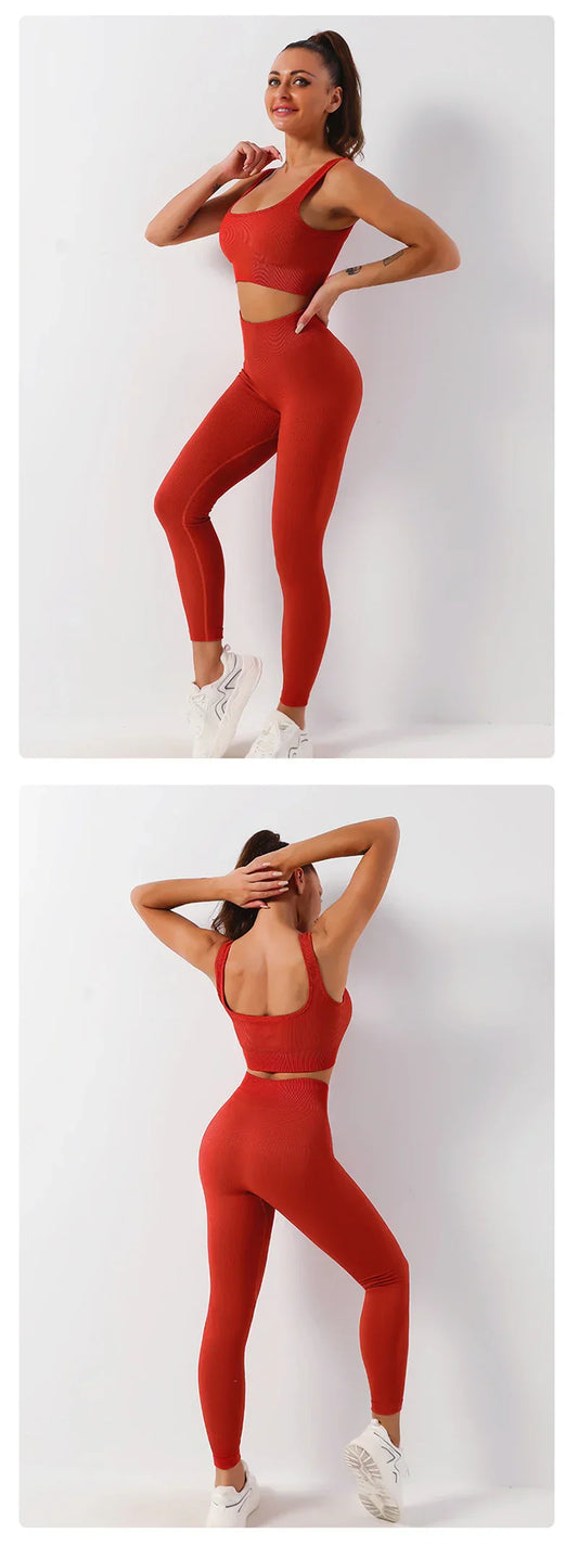 2Pcs Women Sports Set Seamless Yoga Set Fitness Suit Gym Leggings Bra Workout Sportswear Active Wear Gym Clothing