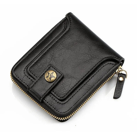 Portefeuille Homme Portefeuille en Cuir PU pour Homme Mini Portefeuille Pliant Portable avec Fermeture Éclair Boucle Multiples Compartiments Porte-Cartes de Crédit
