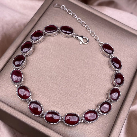 Bracelet en argent sterling S925 orné de 17 grenats naturels, un bijou simple et élégant pour femme, adapté à un usage quotidien