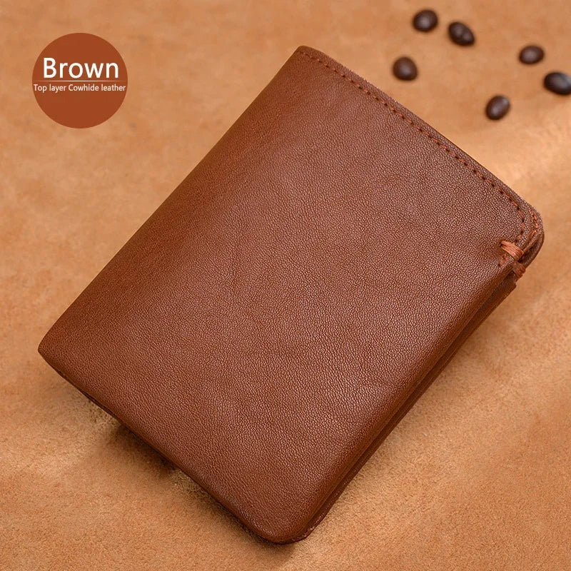 Portefeuille en cuir de vachette couche supérieure Portefeuille en cuir véritable souple Porte-cartes de crédit pour hommes Sac à main de luxe Noir Élégant Simple Portefeuilles pour hommes