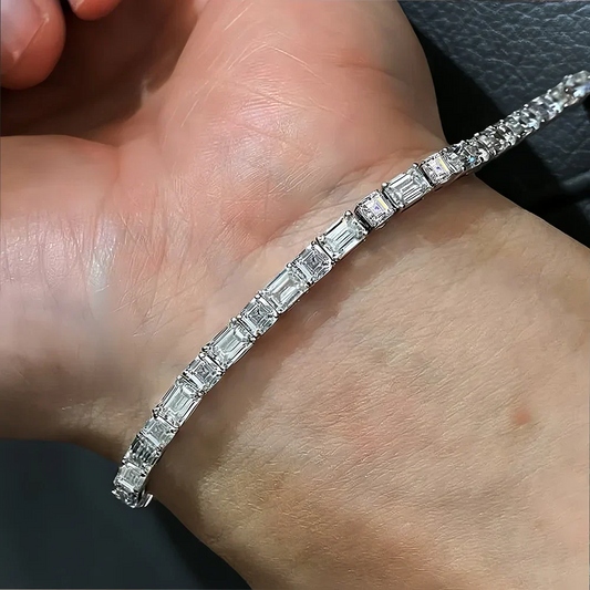 Bracelets tennis tout moissanite taille Asscher/Émeraude pour femmes hommes S925 plaqué argent or 18 carats chaîne de poignet carrée/rectangle