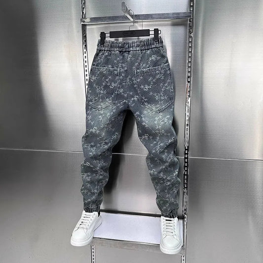 Jacquard American Classic Jeans Fashion Joints Harem Pants High Quality Loose Harajuku Straight-Leg Trousers Men Clothing