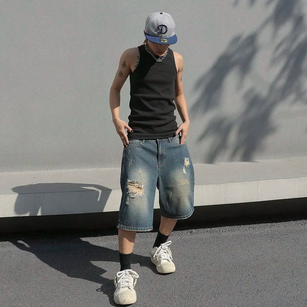 Men Summer Baggy Stretchy Denim Shorts Jeans For Men Streetwear Ripped Knee length Baggy Comfort Cargo Casual Shorts Pants Jean