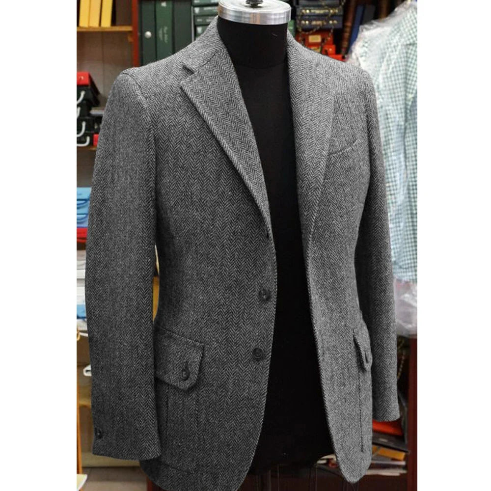 Men's Herringbone Blazer Suit Collar Slim Jacket Casual Fashion Jacket 3 Pocket Workwear Men's Summer Suits Formal Man Jackets