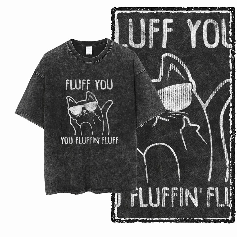 Cat Printed Cotton Acid Washed Exclusive Graphic Unisex T Shirt Cool Streetwear Men Tshirts Big Size Tee for Men