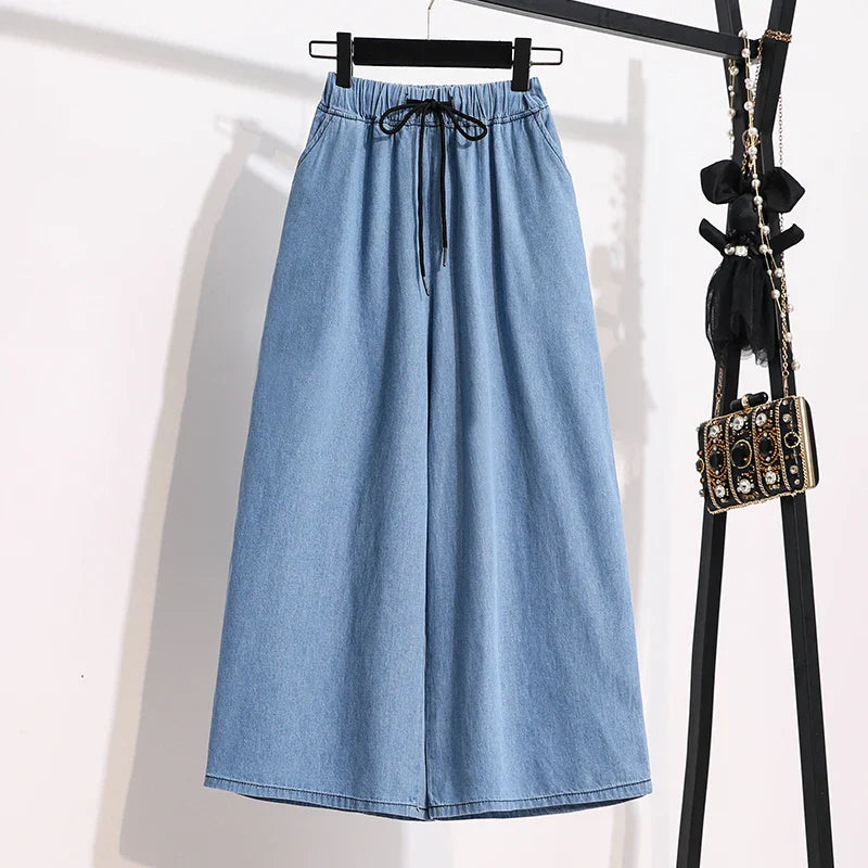2026 High Waist Loose Fit Wide Leg Jeans Women Plus Size Casual Straight Workwear Trousers Summer Autumn Denim Capri Pants