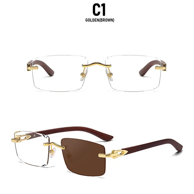 Photochromic Rimless Sunglasses Women Trendy Luxury Square Sunglass Men Vacation Sunscreen Fashion Glasses Gafas De Sol Hombre