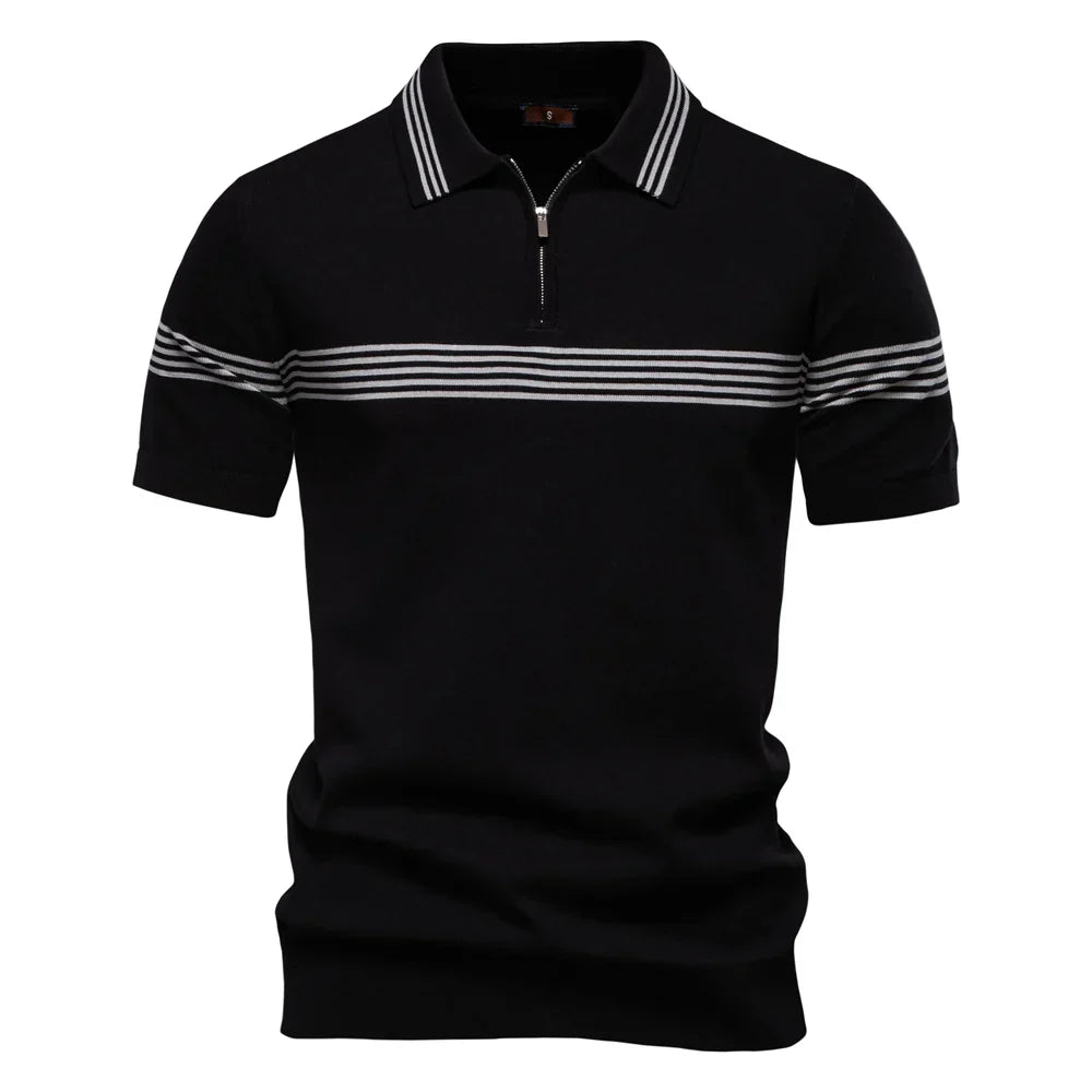 2025 Men's Slim Fit Solid & Striped Business Casual Polo Shirts Breathable Short Sleeve Comfort Top for Office Social Summer