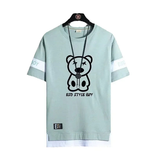 T-shirt for Men Short Sleeves Male T Shirts Korean Style Streetwear Print Harajuku Oversize T Shirt Casual Clothing Sleeve Tops