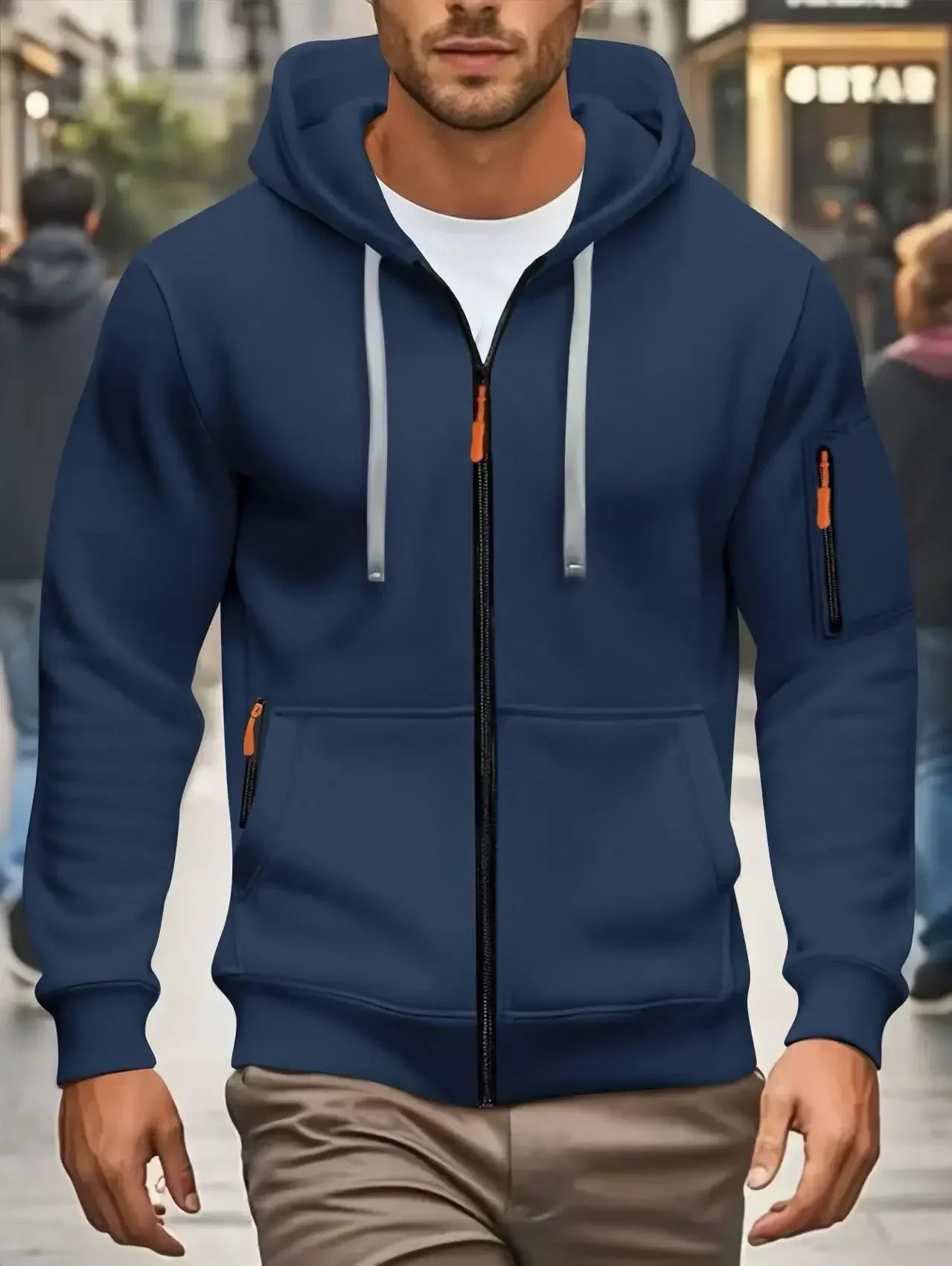 Men's Autumn Winter Sports Zipper Hoodie with Kangaroo Pocket Breathable Casual Wear for Running Hiking Outing Dating Gym