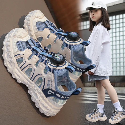 Children's Sports Sandals 3-18 Years Old Blue Hollow Breathable Boys Girls Casual Shoes Light Purple Soft Non-slip Kids Sneakers