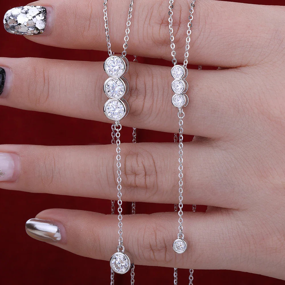 3mm/5mm Full Moissanite Necklace for Girls Classic Bubble Clavicular Chain 925 Sterling Silver Party Fine Jewelry Gift