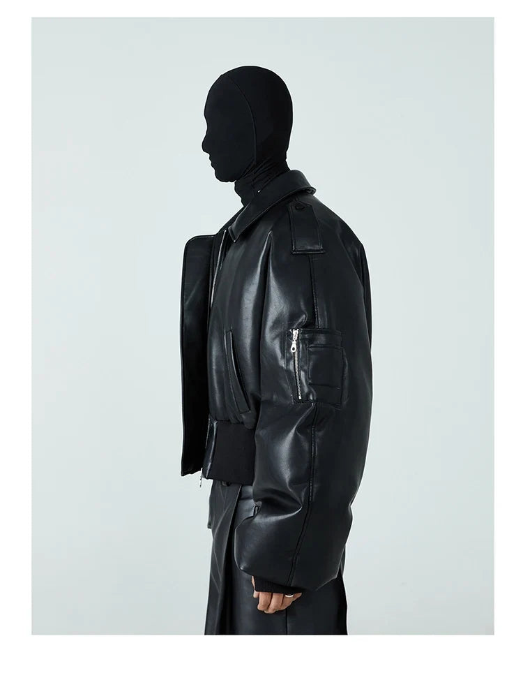 Autumn Winter Short Thick Warm Black Pu Leather Jacket Men with Long Sleeve Zipper Casual Luxury Designer Clothes