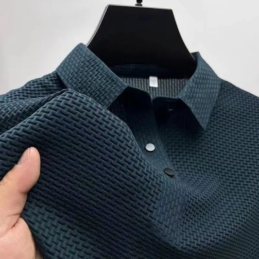 Men's Business Polos Casual Short Sleeved Bone Flower Solid Color POLO Shirt Fashion Breathable Comfortable Summer Versatile Top