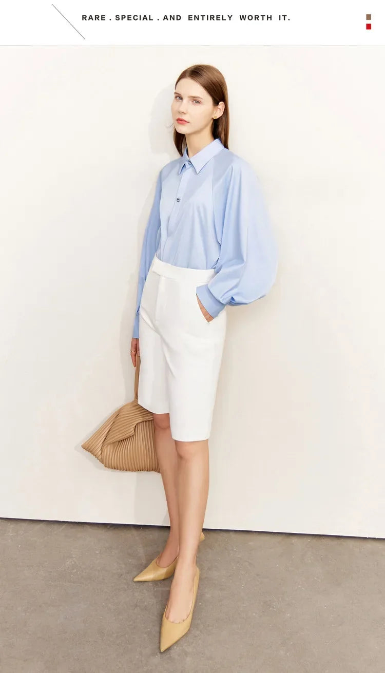 Minimalism Shirt Women 2025 French Puff Sleeve Business Shirts Female Blouse Urban Style Elegant Fashion Top 12241003