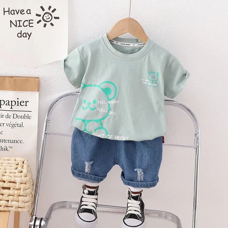 Infant New Summer Boys Clothes Set Children's Cartoon T-Shirt Shorts 2-Piece Toddler Fashion Tracksuit for Babies Aged 1-5 Years