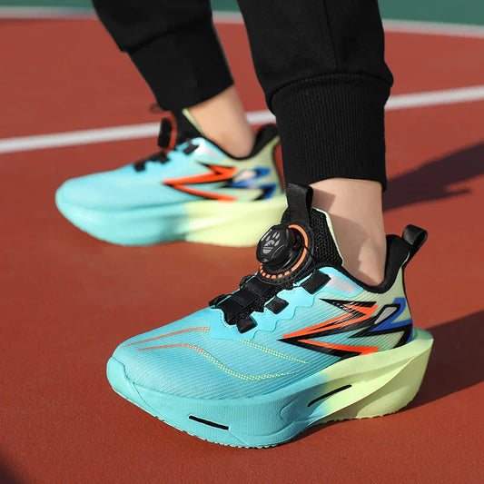 Children‘s Basketball Shoes Non-slip Breathable Sports Training Shoes Outdoor Lace-up Boys Girls Knit Jogging Shoes Gym Sneakers
