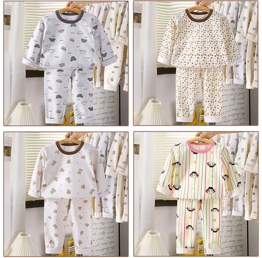 Kids Autumn Pajamas Sets Baby Boys Girls Cute Cartoon Print Long Sleeve O-neck T-Shirt Tops with Pants Toddler Casual Sleepwear
