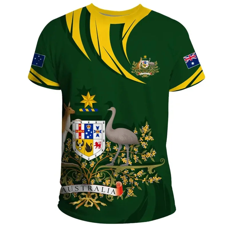 3D Print Australia Flag T Shirts Men Australian National Emblem T-shirt Street Summer Sports Short Sleeve Loose Tees Clothing