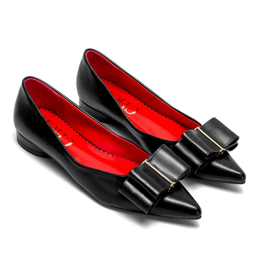 2025 Women's Flat Shoes New Black Pointed Bow Business Shoes Comfortable Commuting Women Shoes