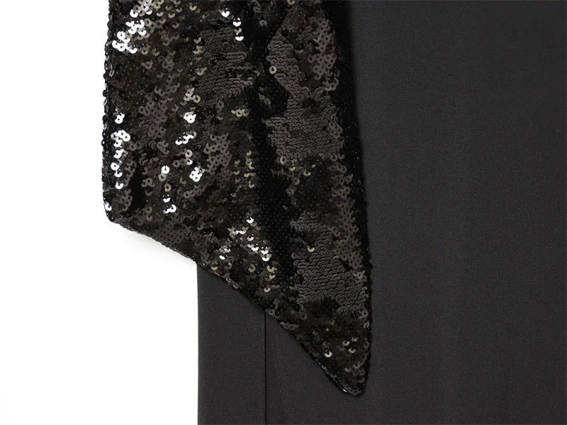 Women Backless Sequin Patchwork Maxi Dress Elegant Wide Sleeve Long Gowns Feminine New Fashion Evening Party Daily Robes