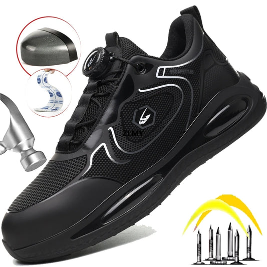 Waterproof Men Safety Shoes Steel Toe Sneakers Rotated Button Puncture Proof Work Safety Boots Man Air Cushion Working Footwear