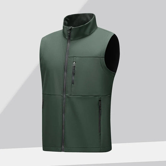 Soft shell thick vest men's autumn and winter work clothes plush jacket waterproof sleeveless windproof running sports vest