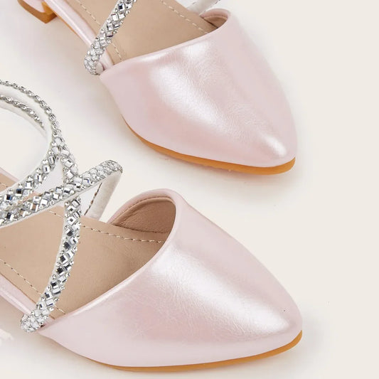 2025 Summer New Fashion Flower Girls' Princess Shoes Crystal Performance Children's Sandals Pointed Toe Children's High Heels