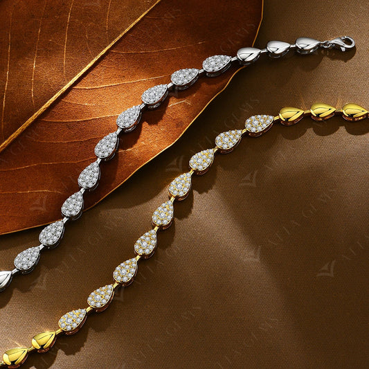 Bracelet de luxe en Moissanite pour femmes, forme poire, couleur D, diamant VVS1, argent S925 plaqué or blanc, bijoux de mariage
