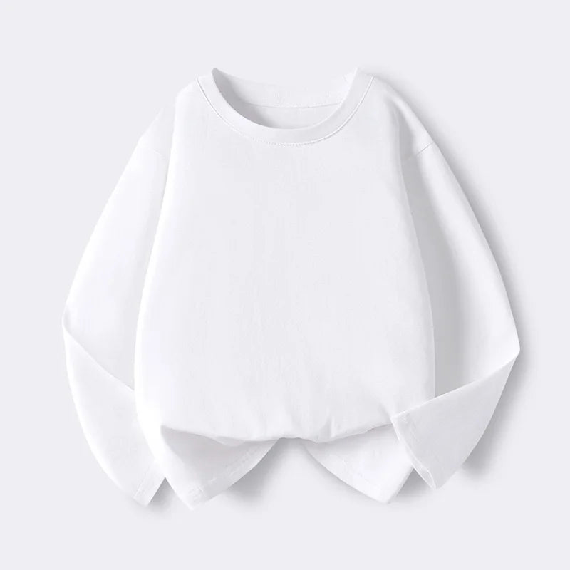 1pcs Spring Autumn Children's Pure Cotton Long Sleeve T-shirts Solid Color Boys Girls Tops Kids Baby Leisure Tee Student Clothes