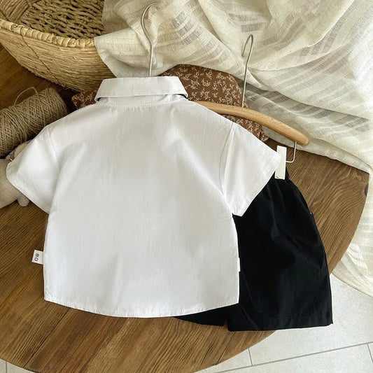 New Summer Baby Boy Gentleman Style Clothes Suit Shirt with Tie+Shorts 2Pcs/Set Infant Kids Fashion Toddler Clothing Tracksuits