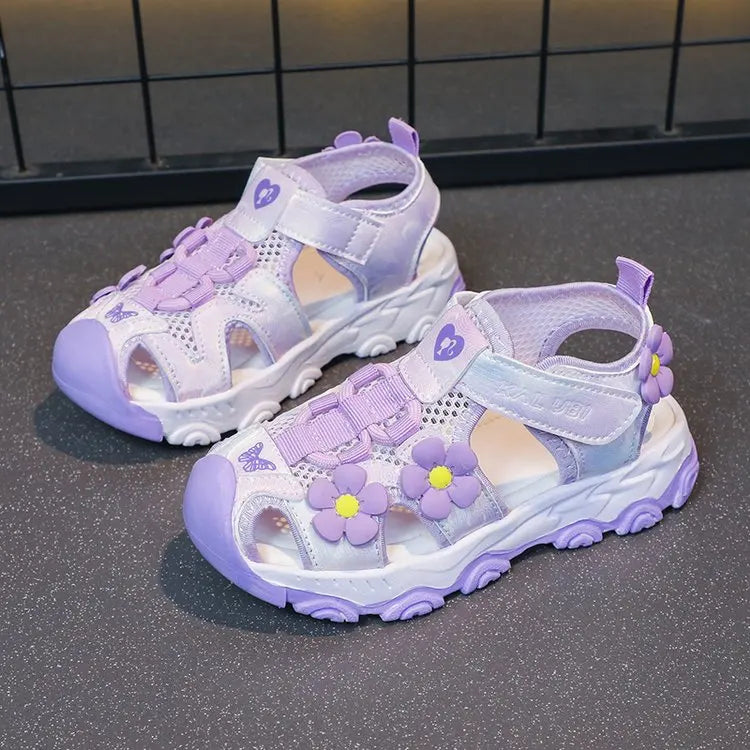 Summer Sport Sandals For Girls PU Leather Waterproof Beach Running Footwear For Children Hollow Out Teenager Kid's Sneakers