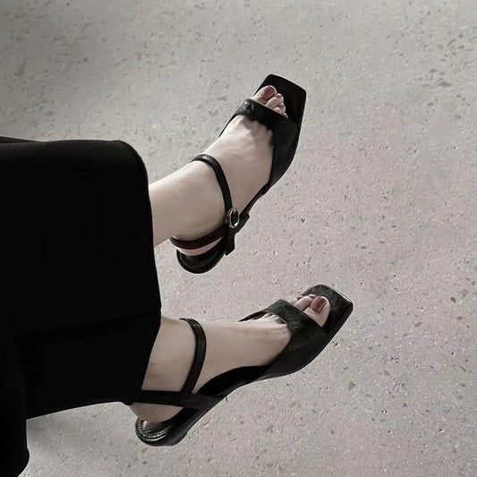 2025 Summer Women's Low Heel Sandals - Fashion Leather Material Suitable for Office Wear and Casual Outdoor Shoes Sizes 35 - 42