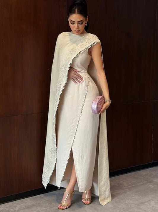 Customized Retro Exquisite Classic Jersey Applique Tassel StraightOne-shoulder Long Dresses Evening Dresses High quality