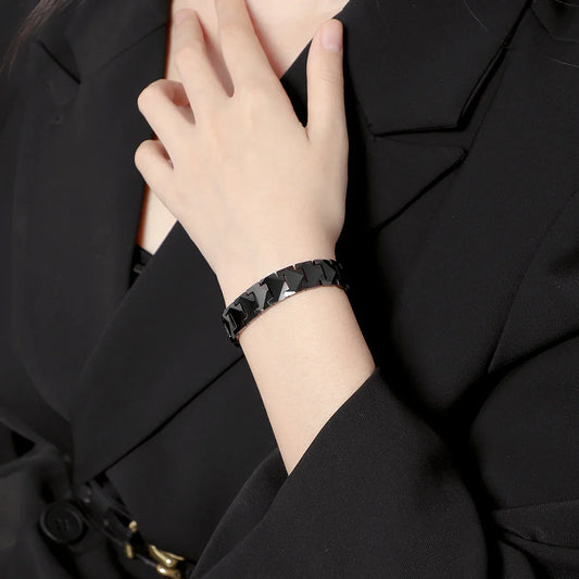 Bracelets à maillons en tungstène pour Hommes Femmes Couples Poli miroir Incrustation Pierres magnétiques de santé Trois couleurs, Personnalisé