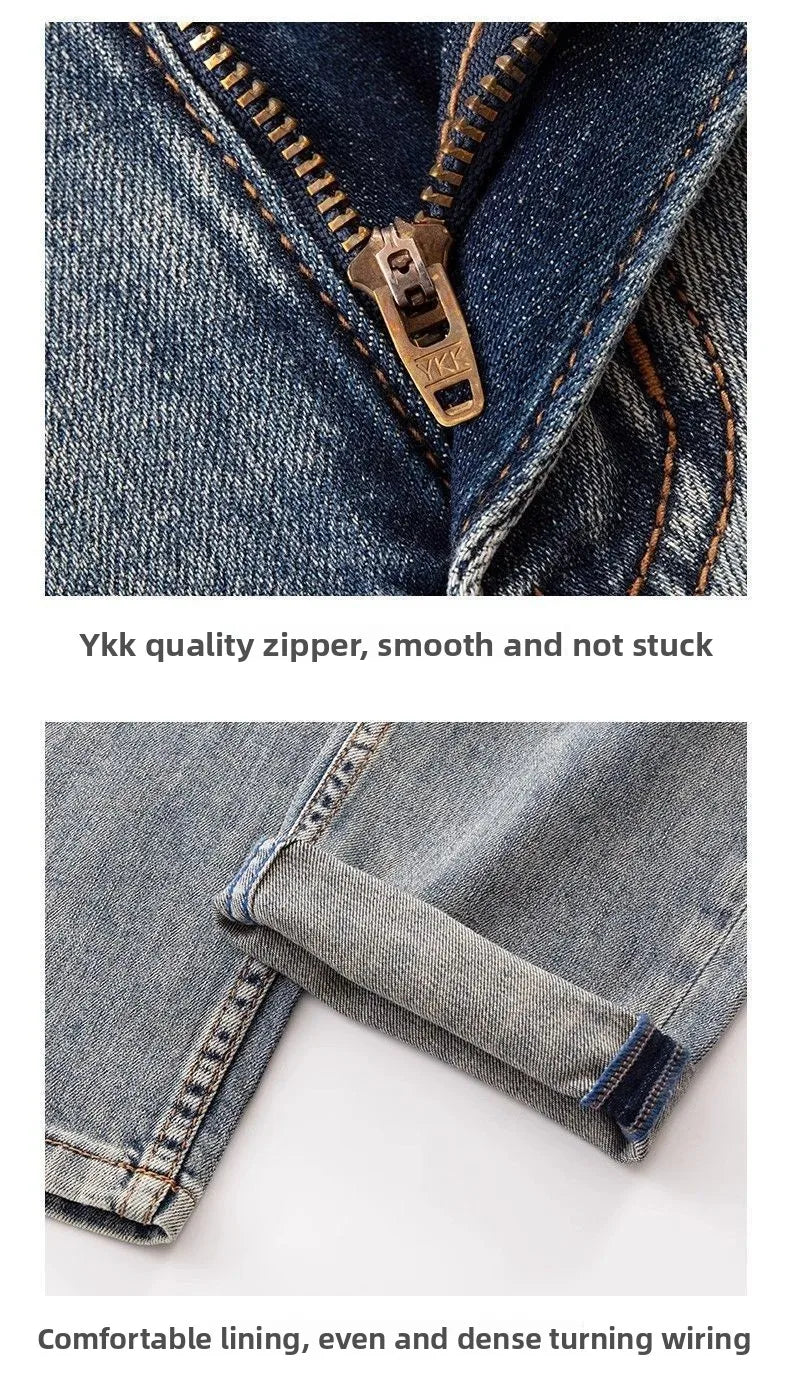 New Washed Light Blue Polished Cargo Jeans Men's Summer American Trendy Brand Small Straight Retro Casual Youth Trousers