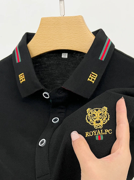 100% Cotton high-End Brand Men's Summer Exquisite Embroidery Short Sleeved Polo Shirt Trend Casual Lapel T-Shirt Men's Clothing