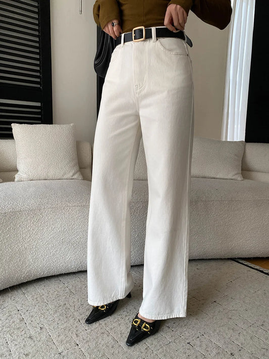 Spring women's fashionable and simple commuting temperament, high waist wide leg straight leg slimming jeans