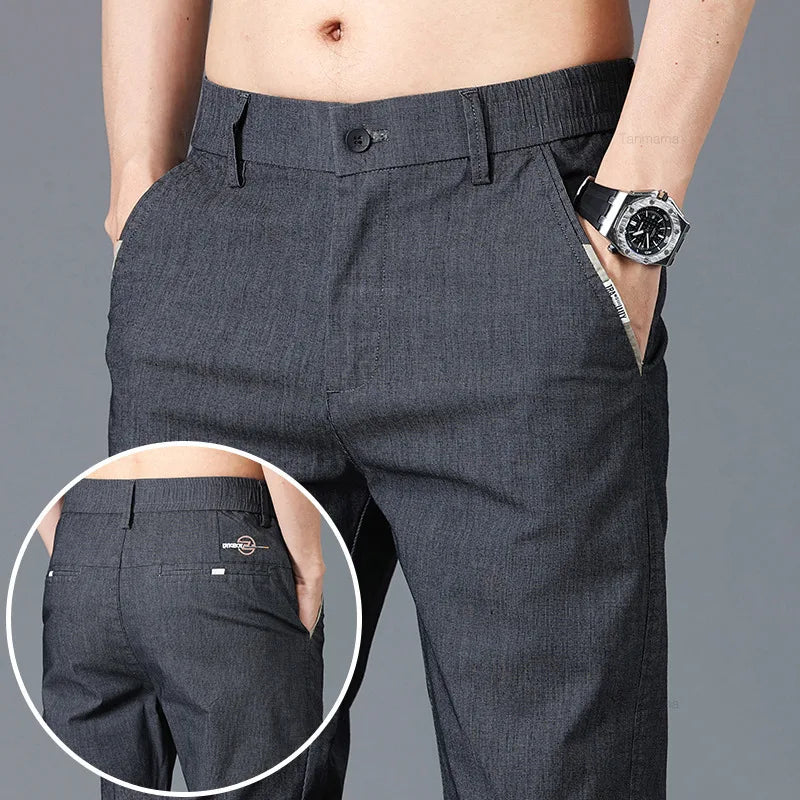 Spring Summer Men's Casual Pants Korean Fashion Cotton Thin Soft Elastic Slim Business Trousers Black Green Khaki