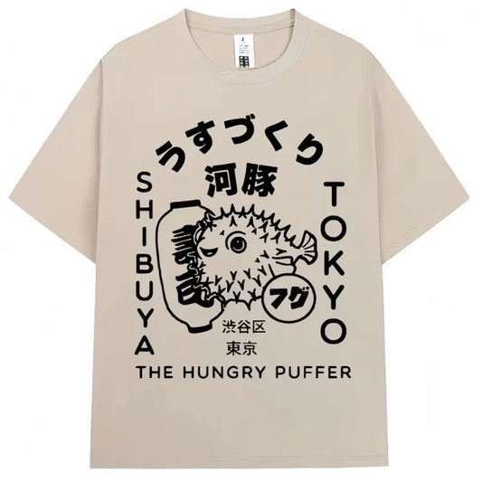 Japanese Style Hokkaido Wave Vintage T-shirt Men Women Harajuku Fashion High Quality T Shirts Oversized Cotton Summer Tee Shirt
