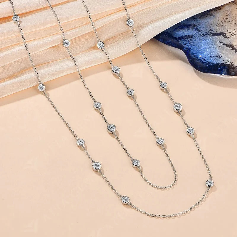 925 Silver Necklace Chain Round Cut 3.5mm D Color Moissanite Necklace for Women Elegant Charms Fine Jewelry Pass Test